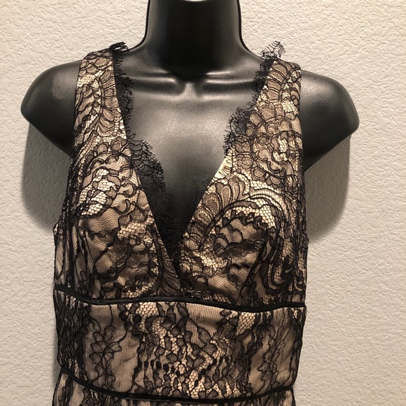 SOLD! Lace Black and Tan Midi Dress - Picture 4 of 5